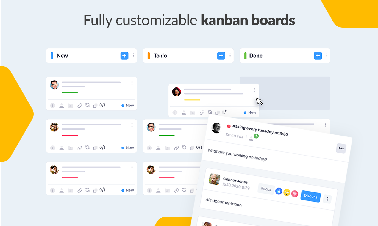 Use kanban boards to break & organize all the big work. Distribute tasks between your team members and achieve goals with ease.