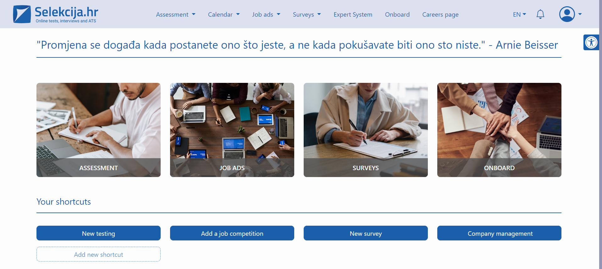 Psychometric Assessments screenshot: Psychometric Assessments dashboard