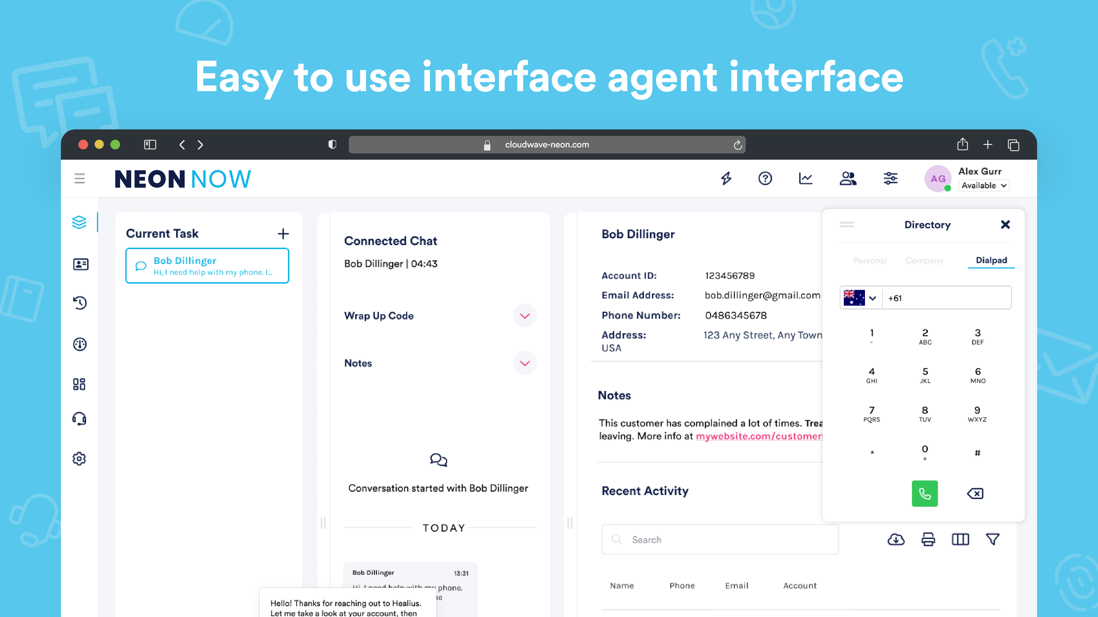 NEONNOW screenshot: Easy and intuitive agent interface 