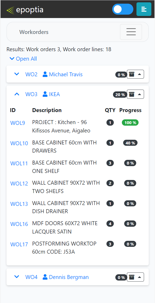 Epoptia MES screenshot: Epoptia MES mobile tracking