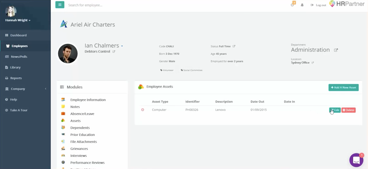 HR Partner Software - Track company assets and expenses, and set reminders
