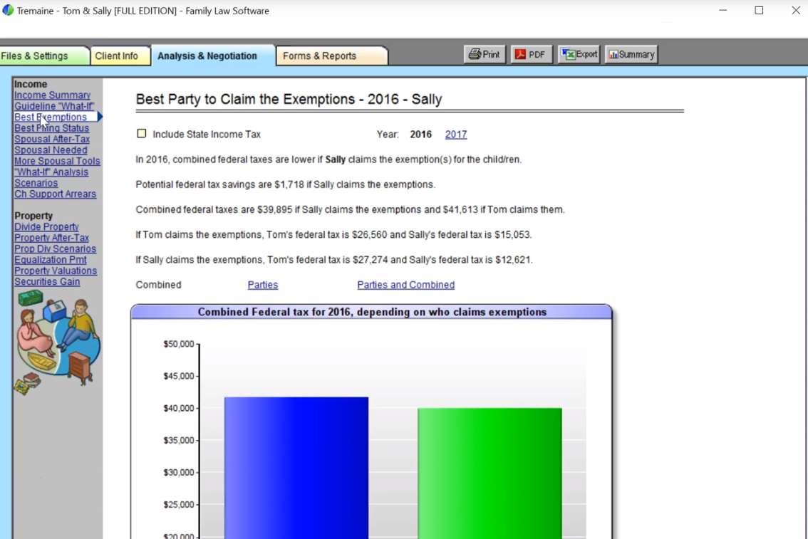 Family Law Software analysis and negotiation screenshot