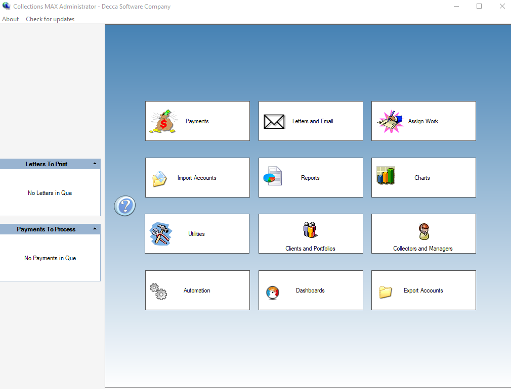 Collections MAX Administrator dashboard