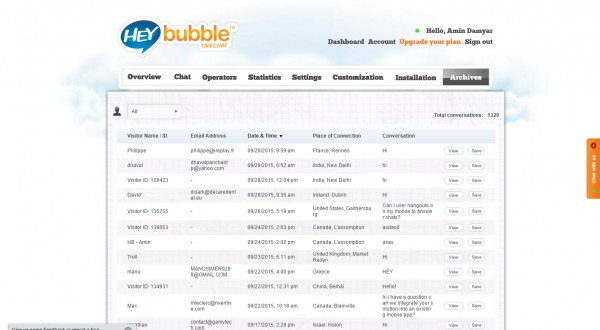 HeyBubble Live Chat Chat archives