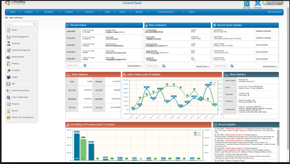 OnPrintShop Software - A centralized control panel helps users manage operations