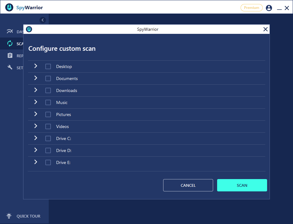 SpyWarrior Software - SpyWarrior Custom Scan