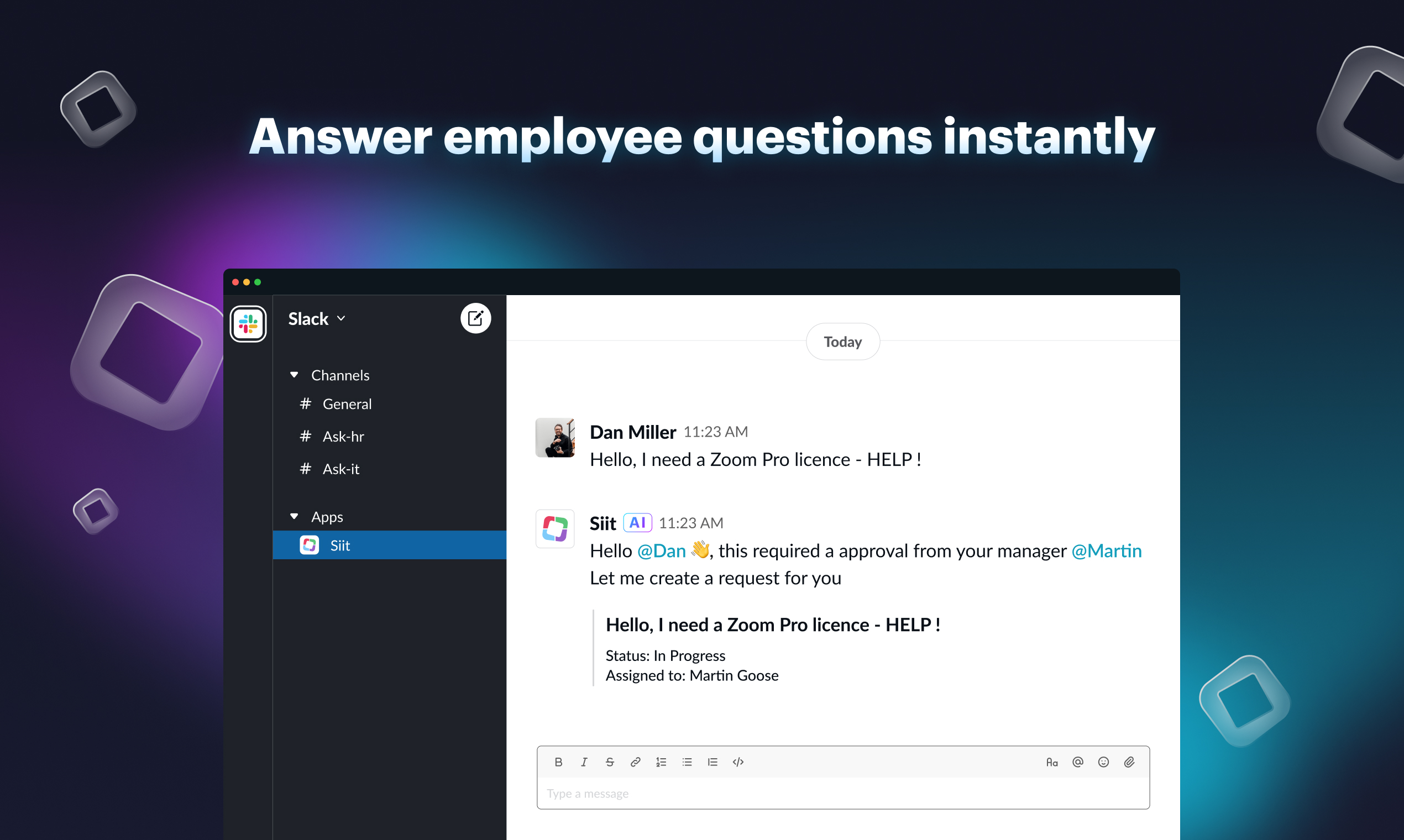 Siit screenshot: Answer employee questions instantly with AI