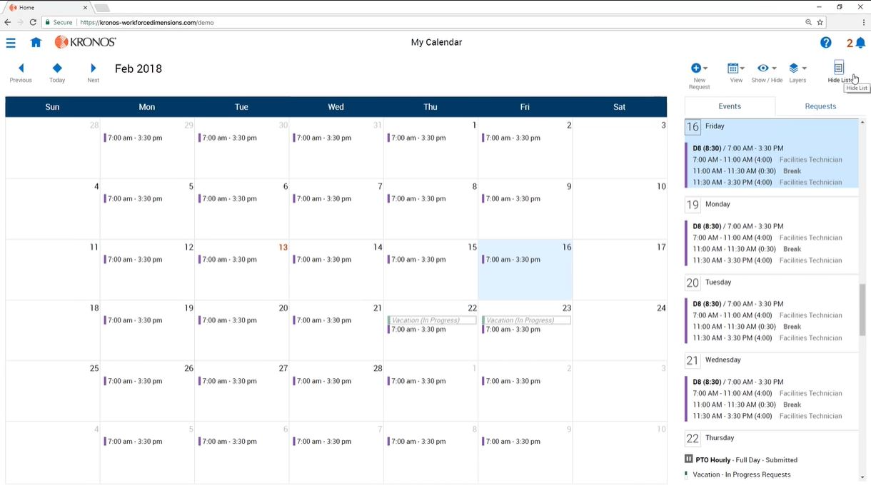 UKG Dimensions calendar