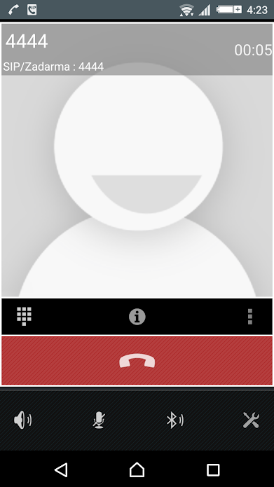 Zadarma Software - Zadarma SIP mobile app showing a demo call in progress on a compatible Android smartphone