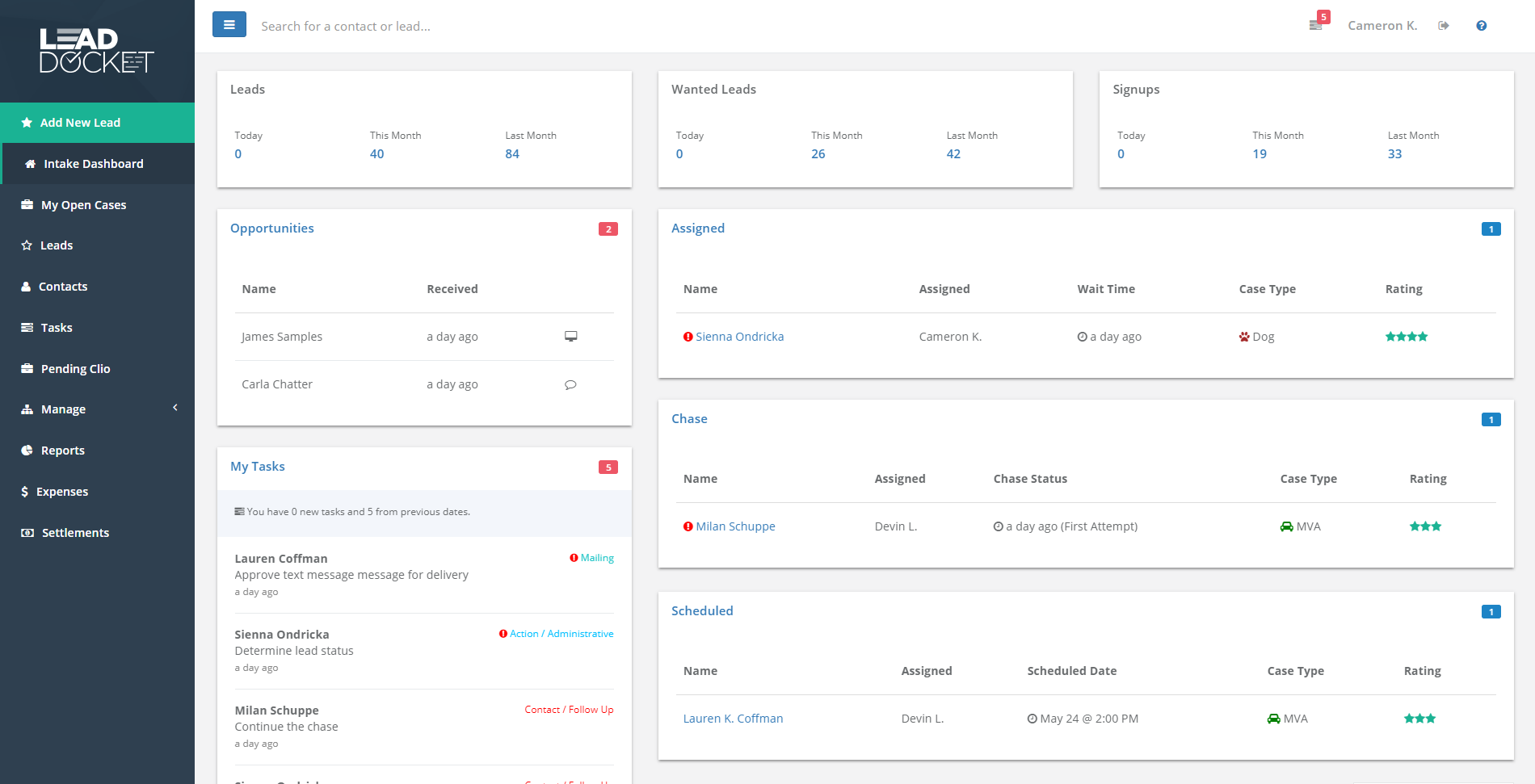 Lead Docket Software - Real-time incoming lead data paired with task management helps your team follow up with your Facebook and other marketing leads at the right time.
