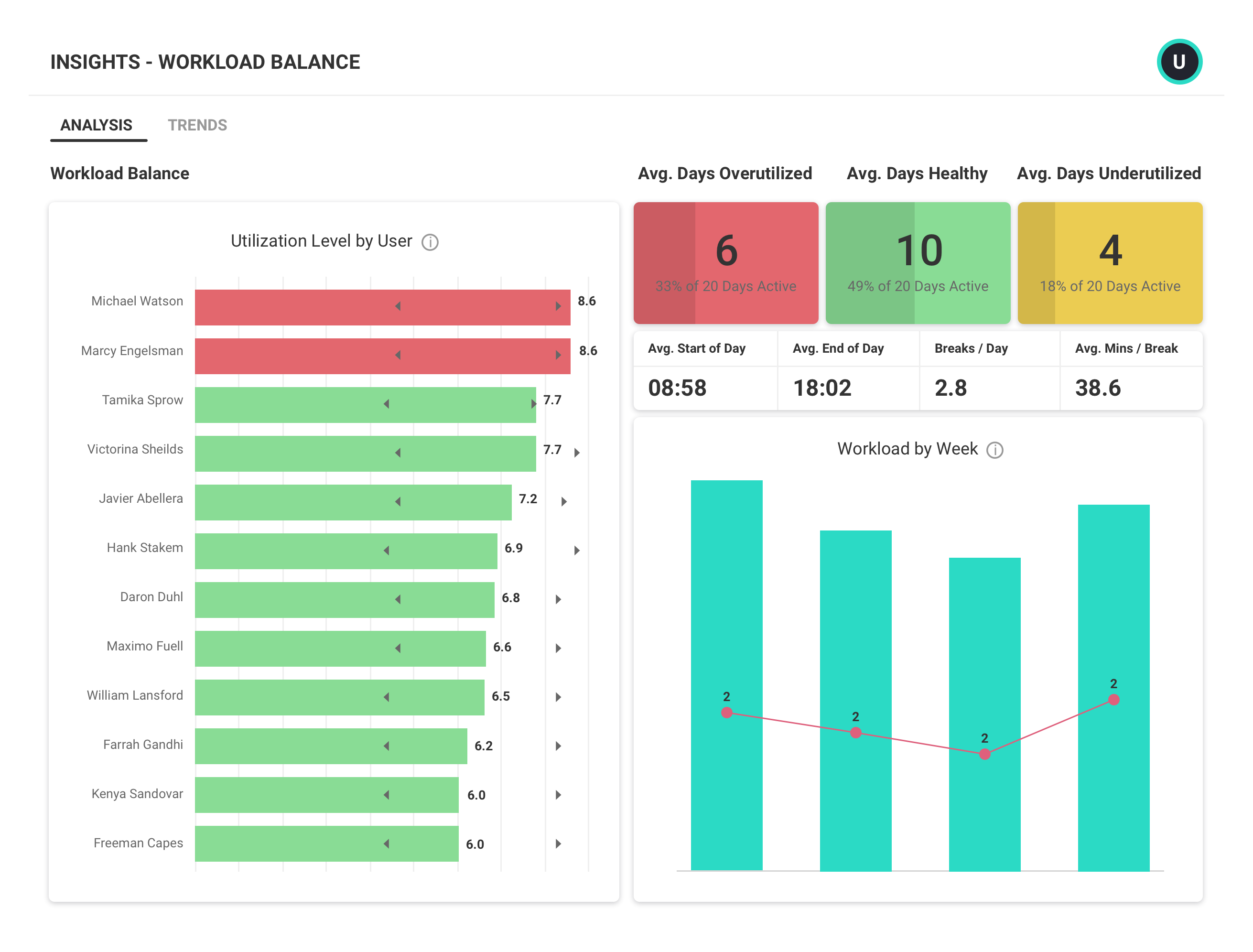 ActivTrak Software - Insights - Workload Balance Report