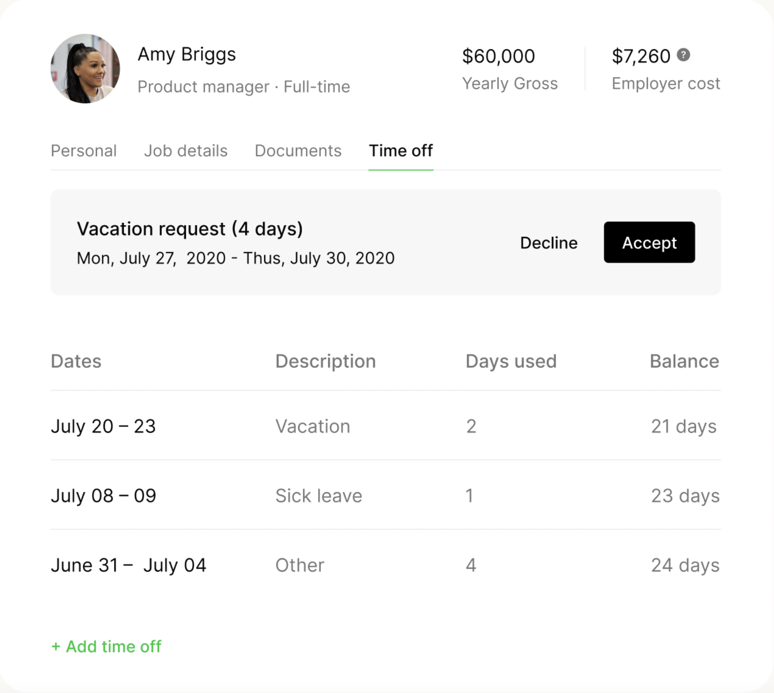 Remofirst Software - Handle time off requests, yearly bonuses, financial benefits, and more within Remofirst -- all based on your employee's local laws.