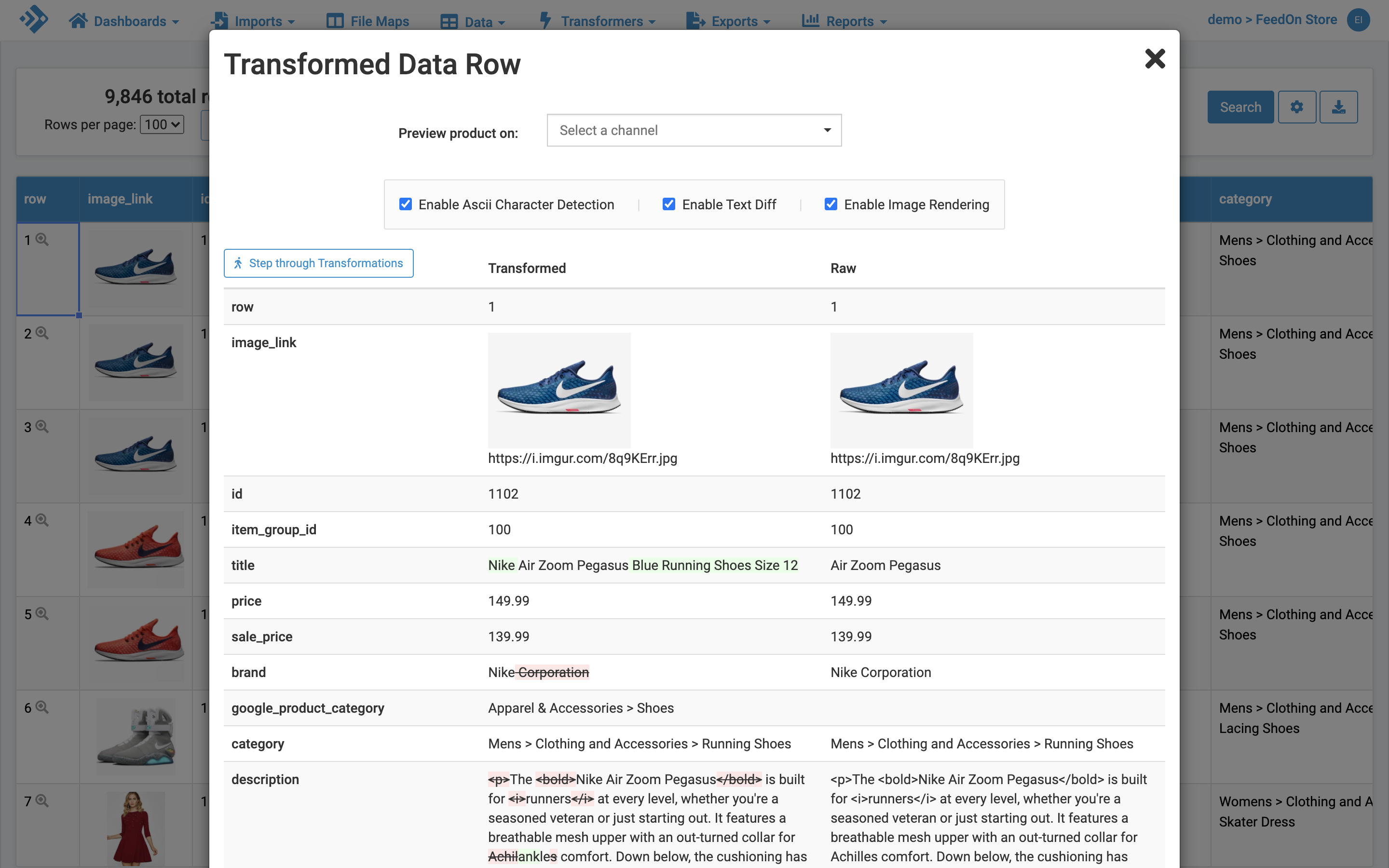 Optimized product data- See the difference between raw product data and data optimized by Feedonomics.