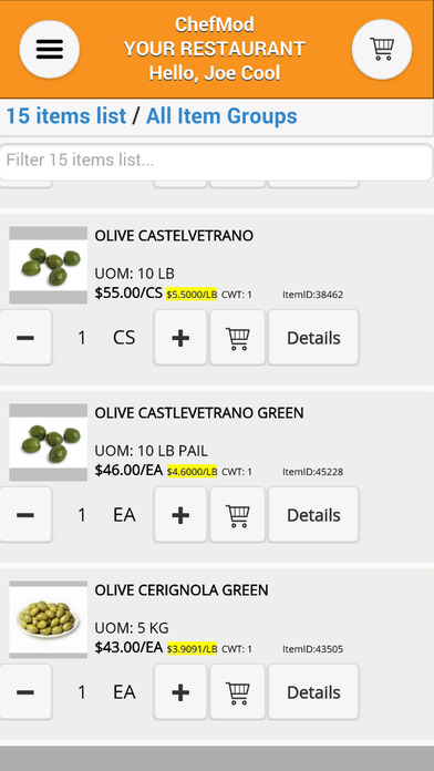 Users can search and filter through items