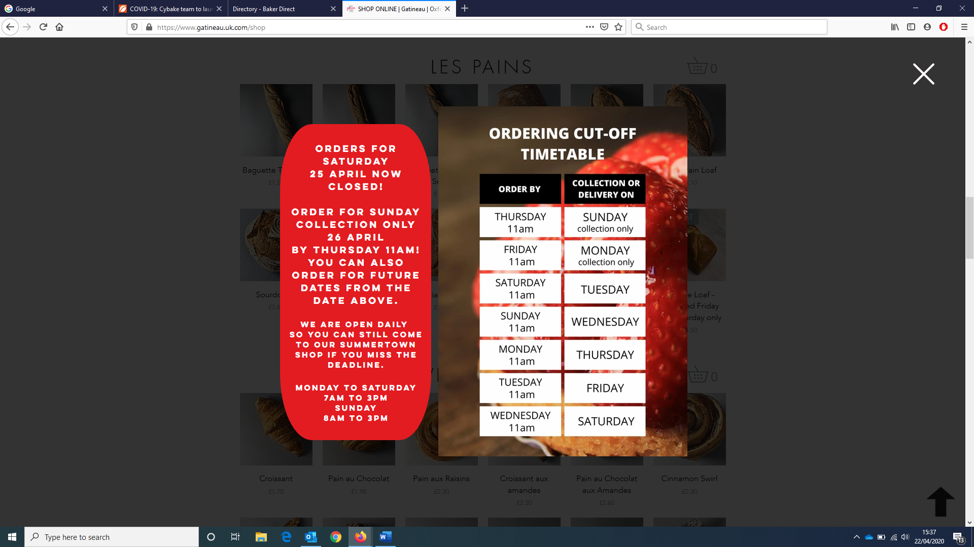 Cybake allows for online ordering cut off times