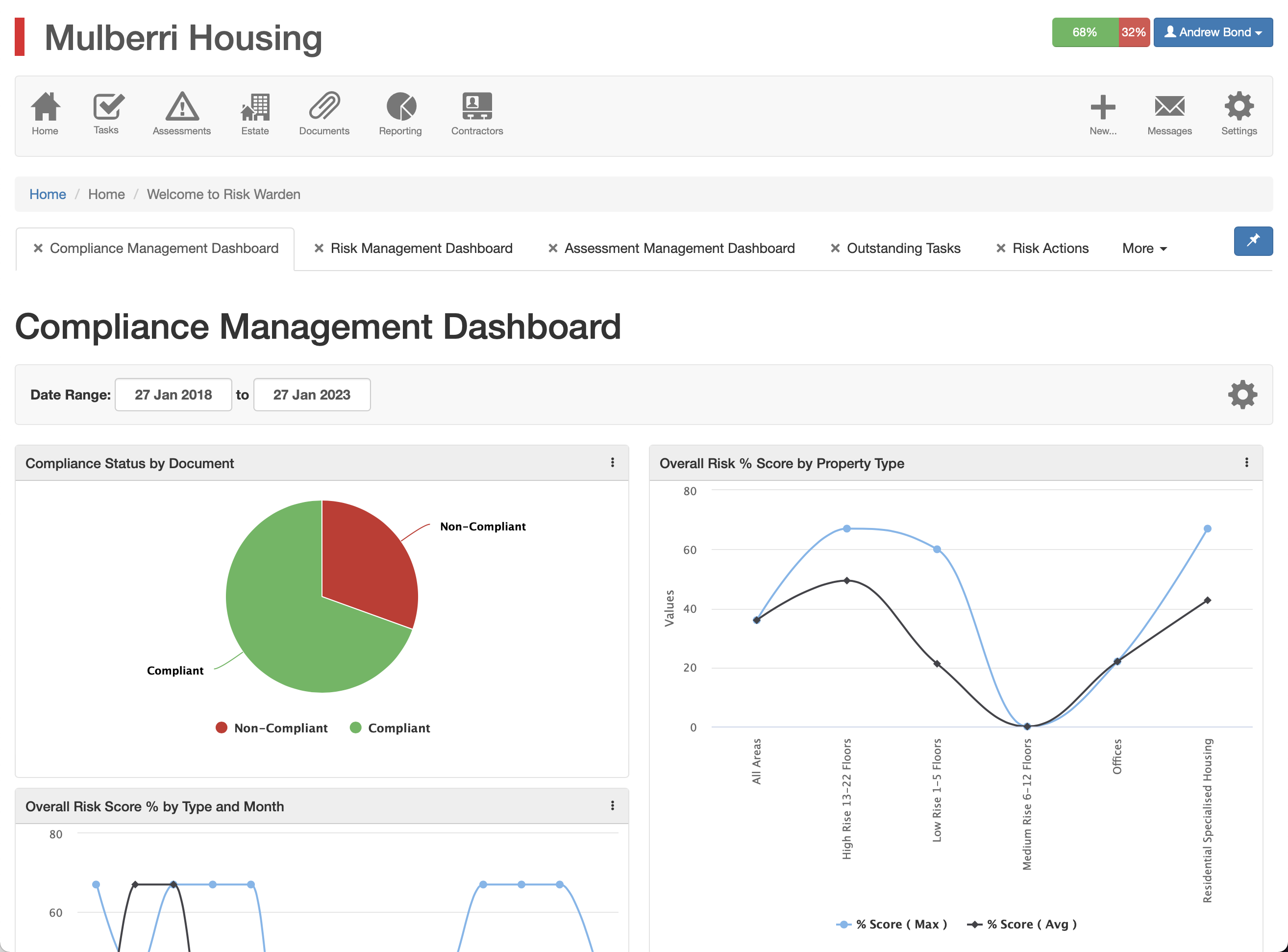 Risk Warden screenshot: Customisable views, reports and dashboards