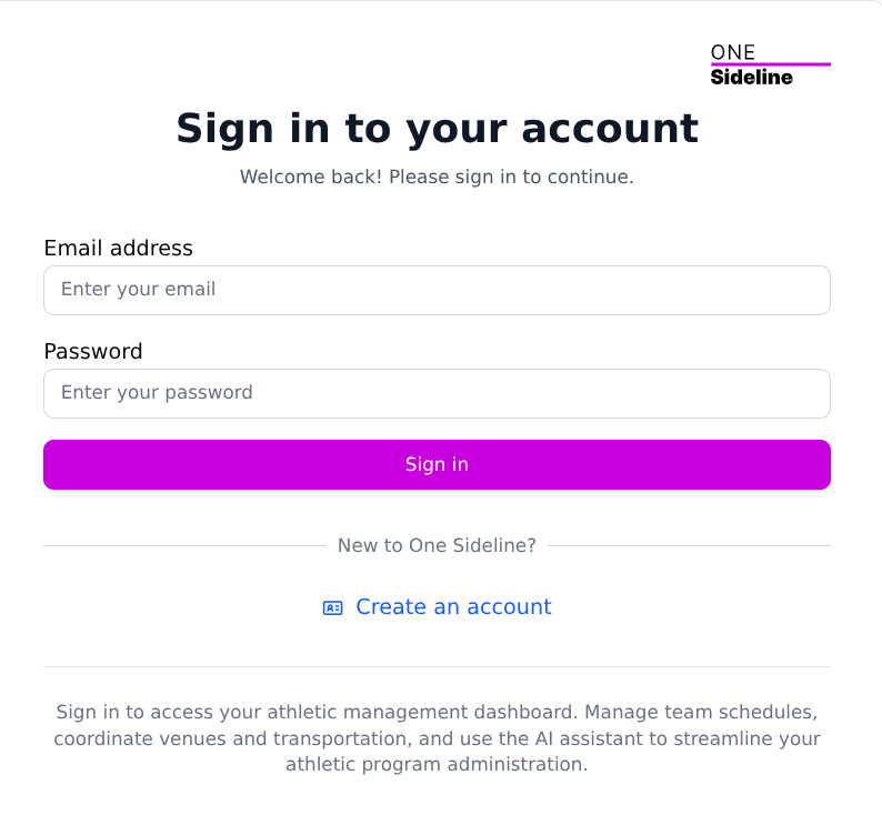 One Sideline Software - One Sideline Log in.