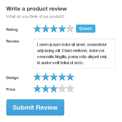 Star ratings can be broken down to evaluate designs, prices, and more