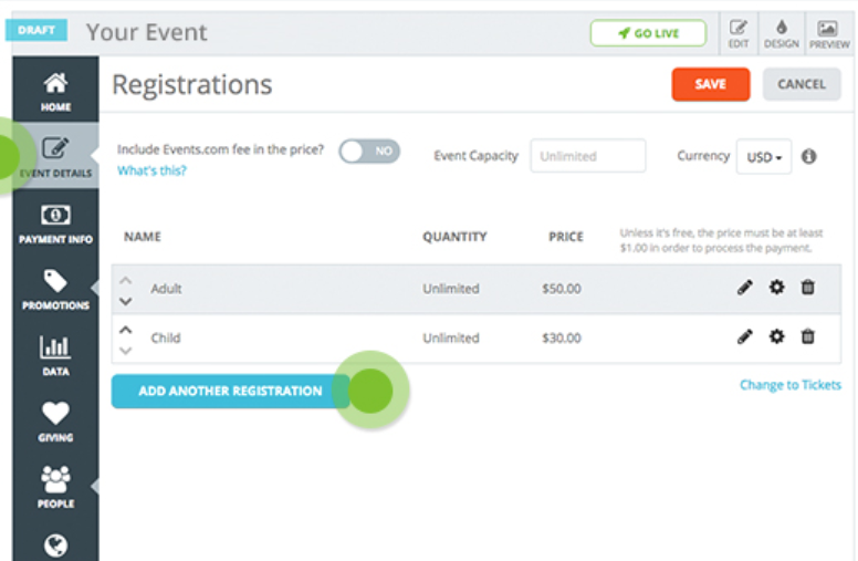 Events.com registrations screenshot