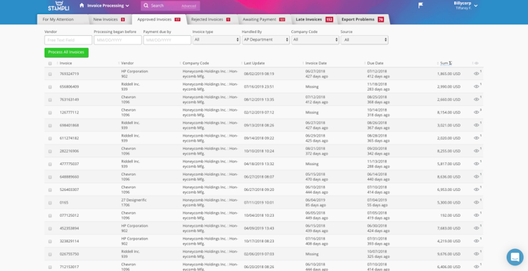 Stampli screenshot: Invoice Processing Dashboard