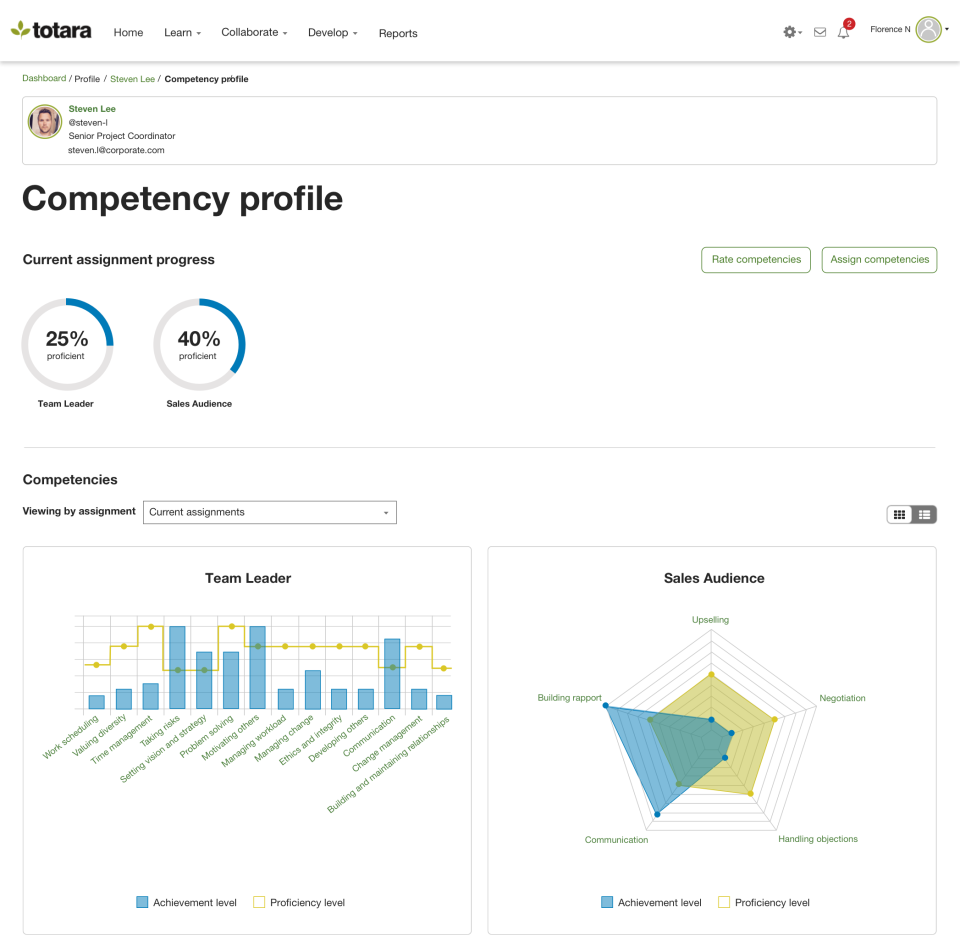 Totara Perform screenshot: Totara Perform competency profile