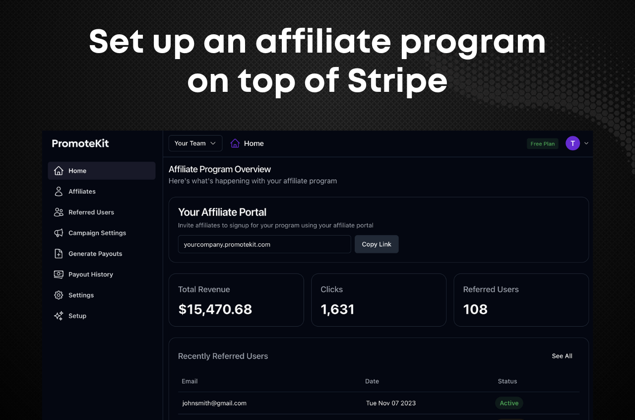 Set up an affiliate program on top of Stripe