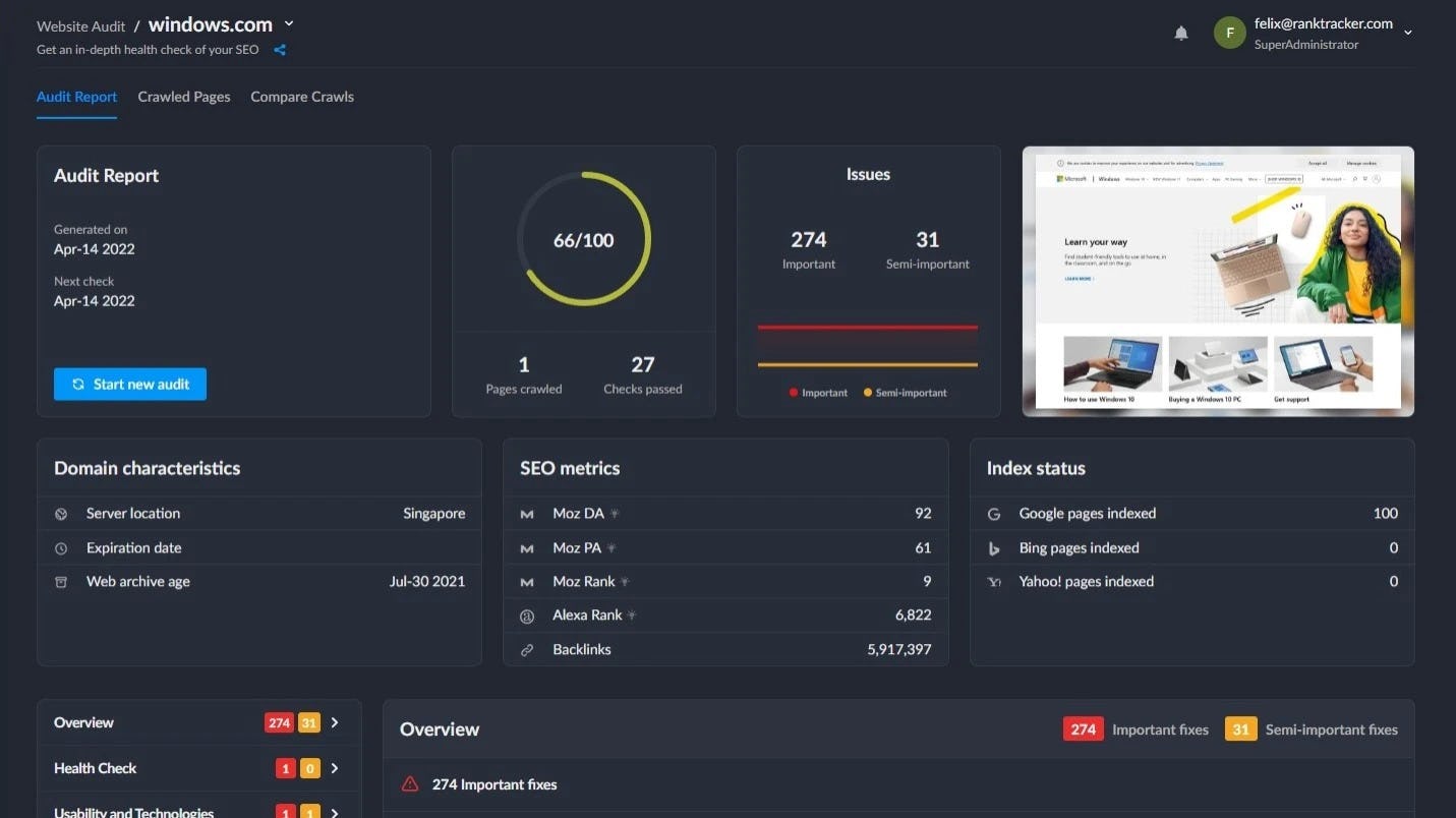 Ranktracker Software - 5