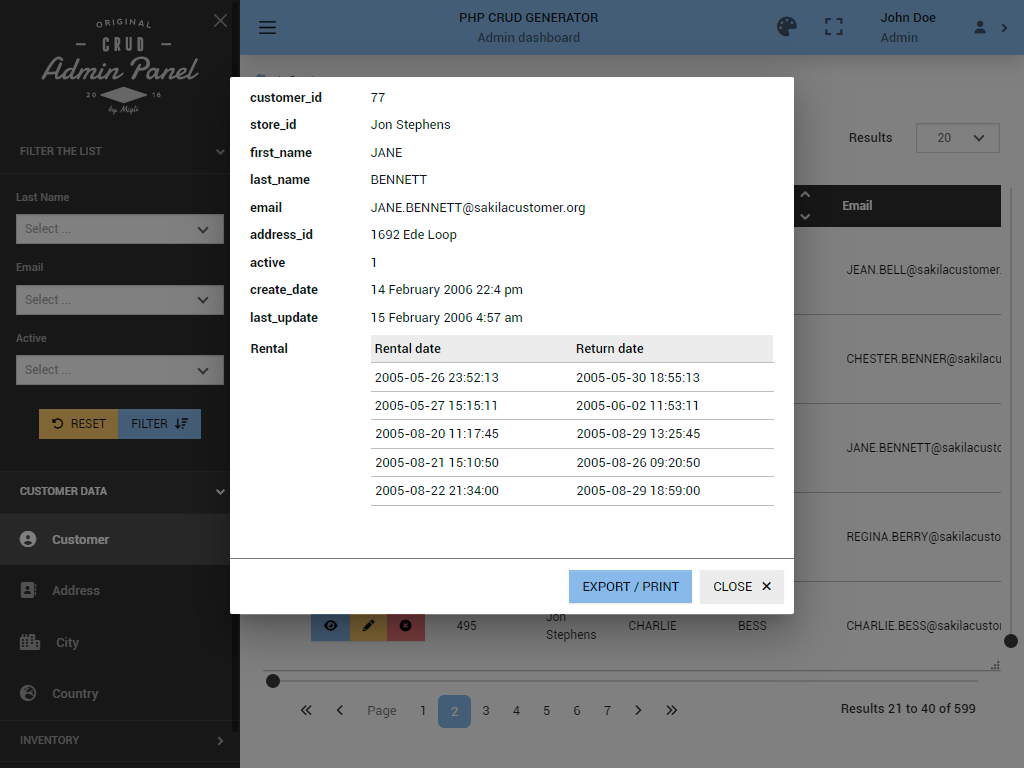 PHP CRUD Generator Software - CRUD Admin Dashboard - listing details