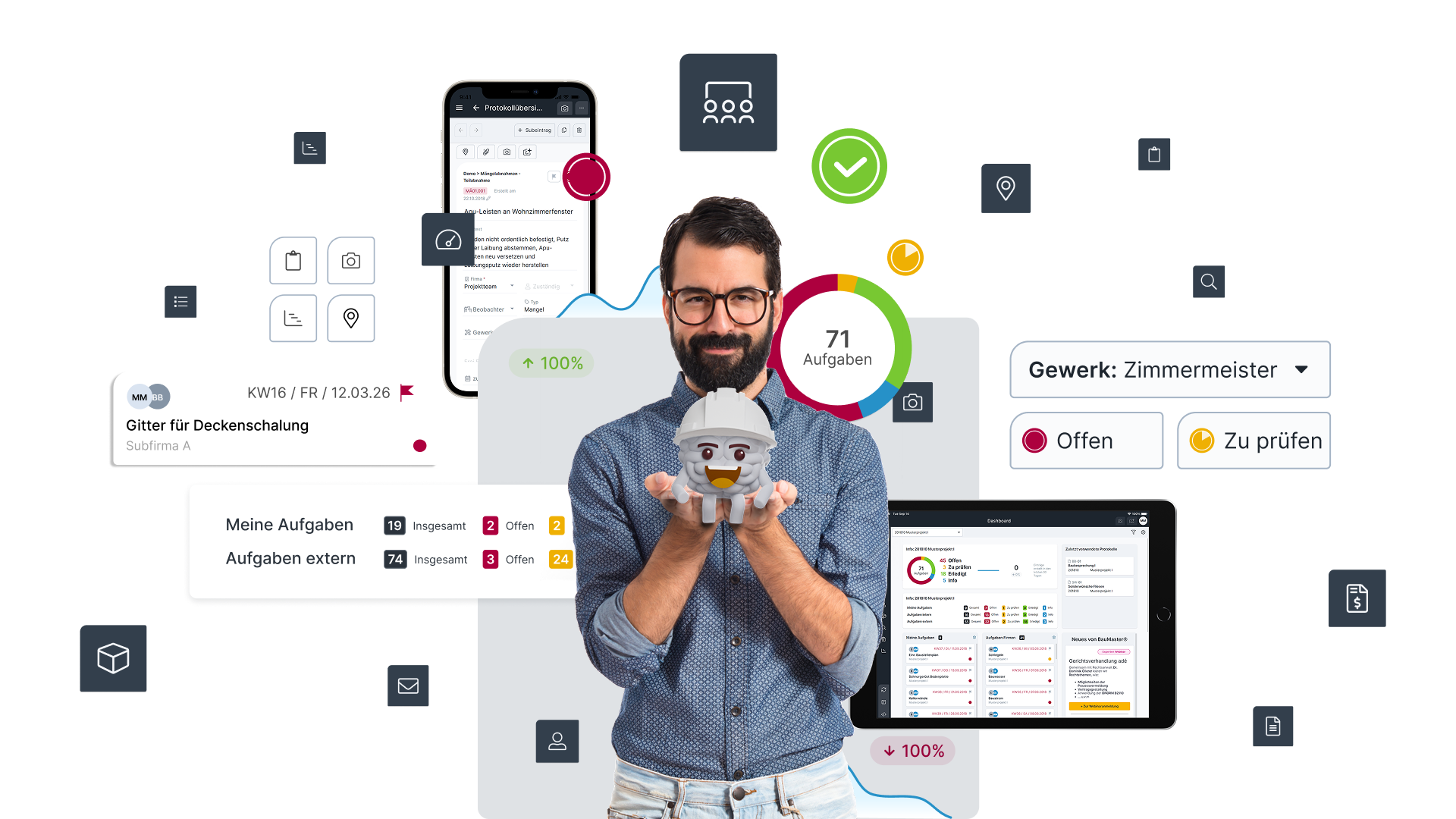 BauMaster screenshot: Profitieren Sie vom digitalen Baugedächtnis. Mit BauMaster erhalten Sie eine Baumanagement App, um alle Ihre Aufgaben auf der Baustelle einfach und schnell zu erfassen, verwalten, managen und teilen. Perfektes Baucontrolling in einer Software!