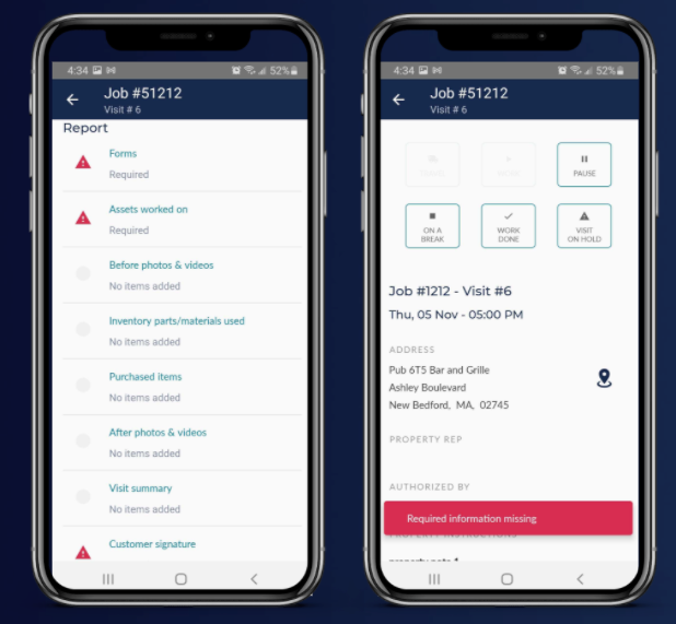 BuildOps Gated Workflows: Customize workflows + assign to jobs to ensure technicians capture everything necessary before moving on. Workflows can include anything from requiring a form be filled out to collecting a customer signature.