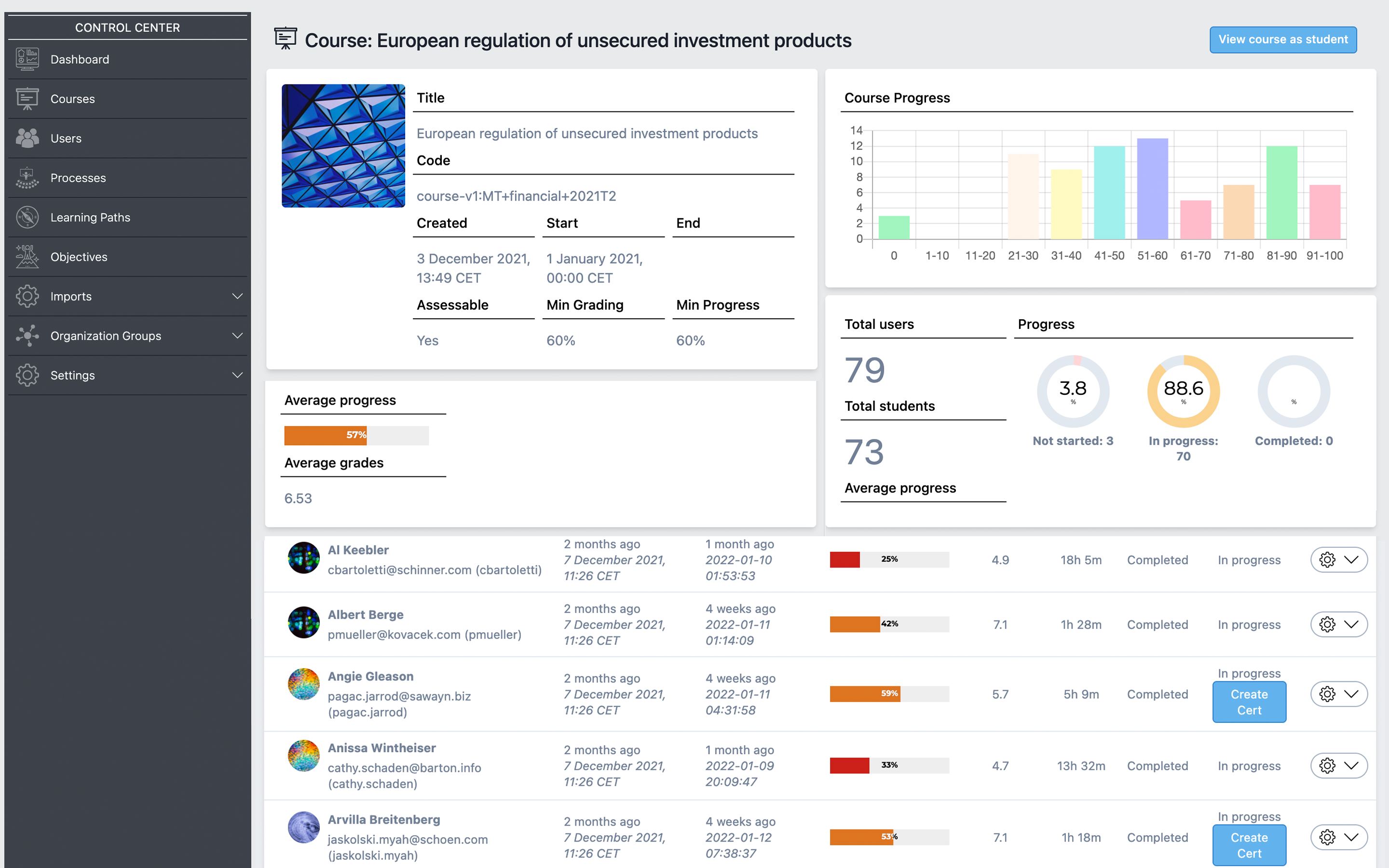 Graspway screenshot: Graspway view courses