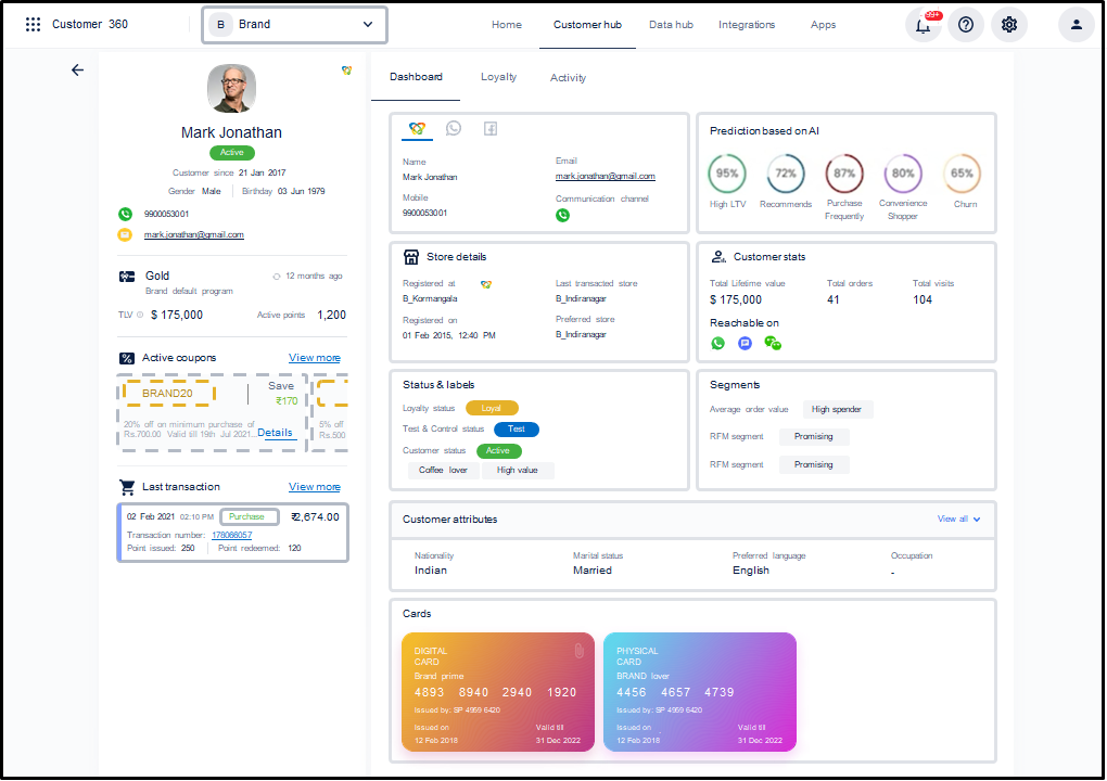 Capillary CDP Software - Golden profile of a customer on Capillary’s CDP