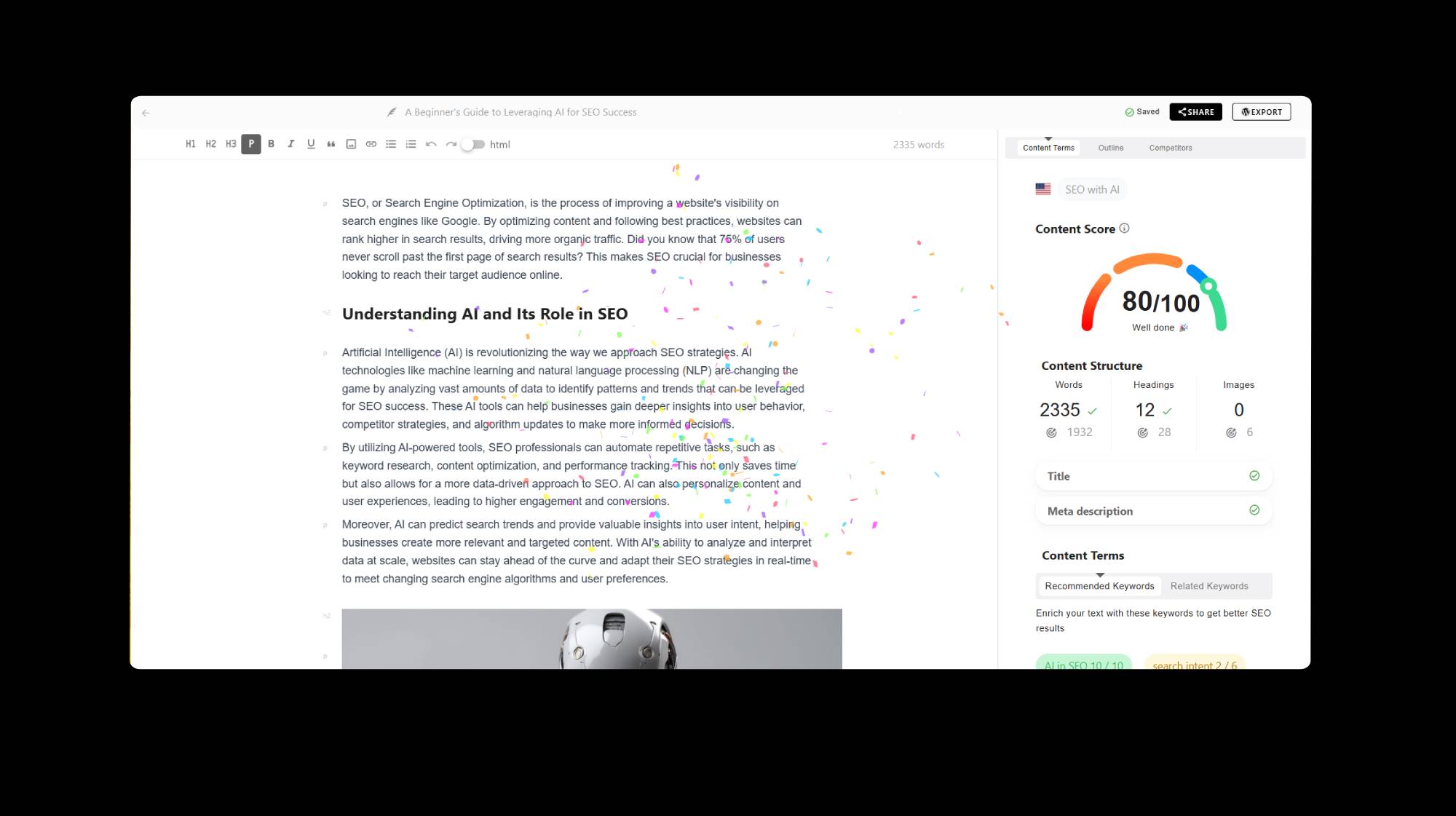 Seomaker screenshot: Seomaker SEO contect score