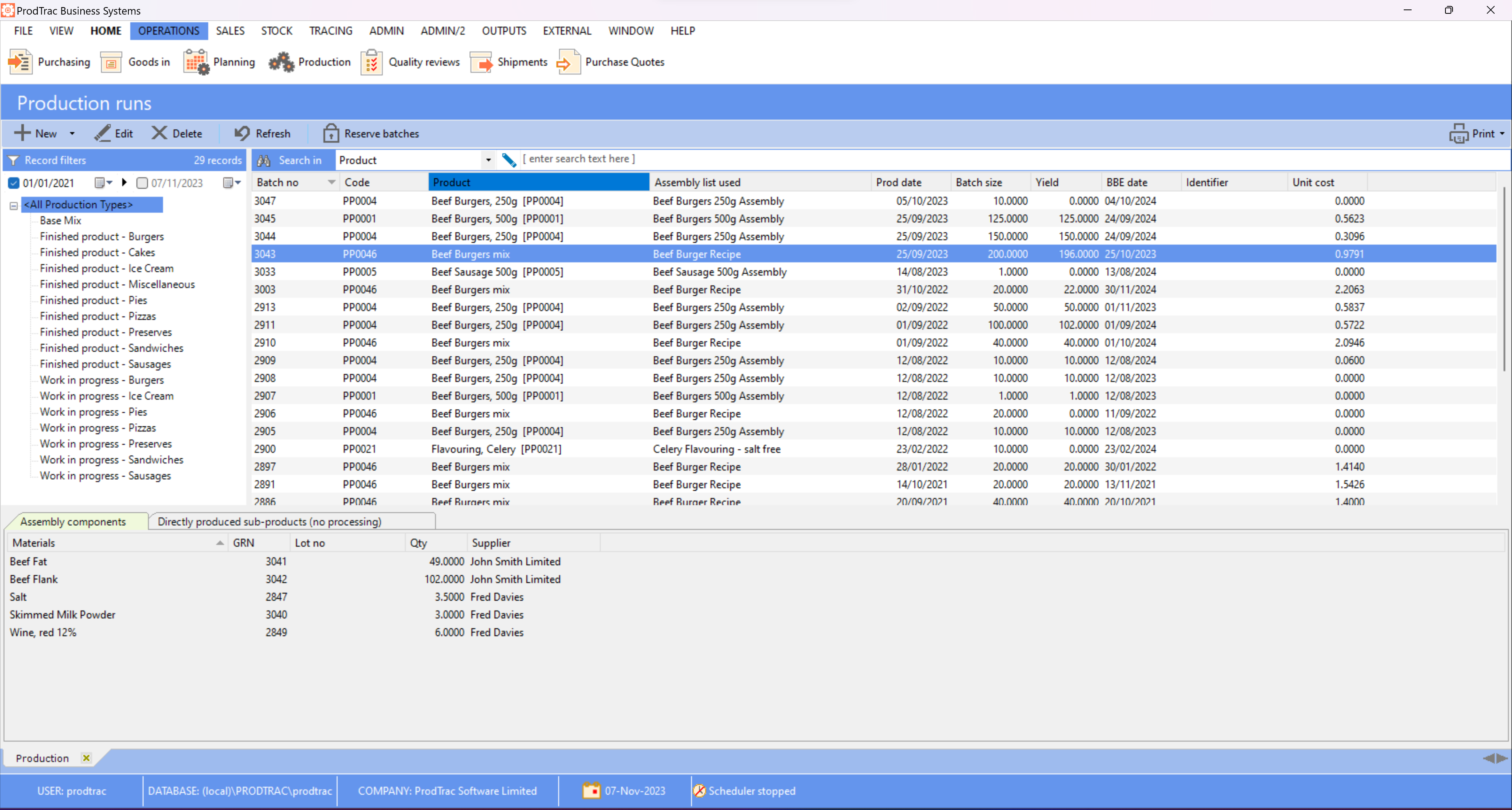 ProdTrac screenshot: Production Module - Desktop