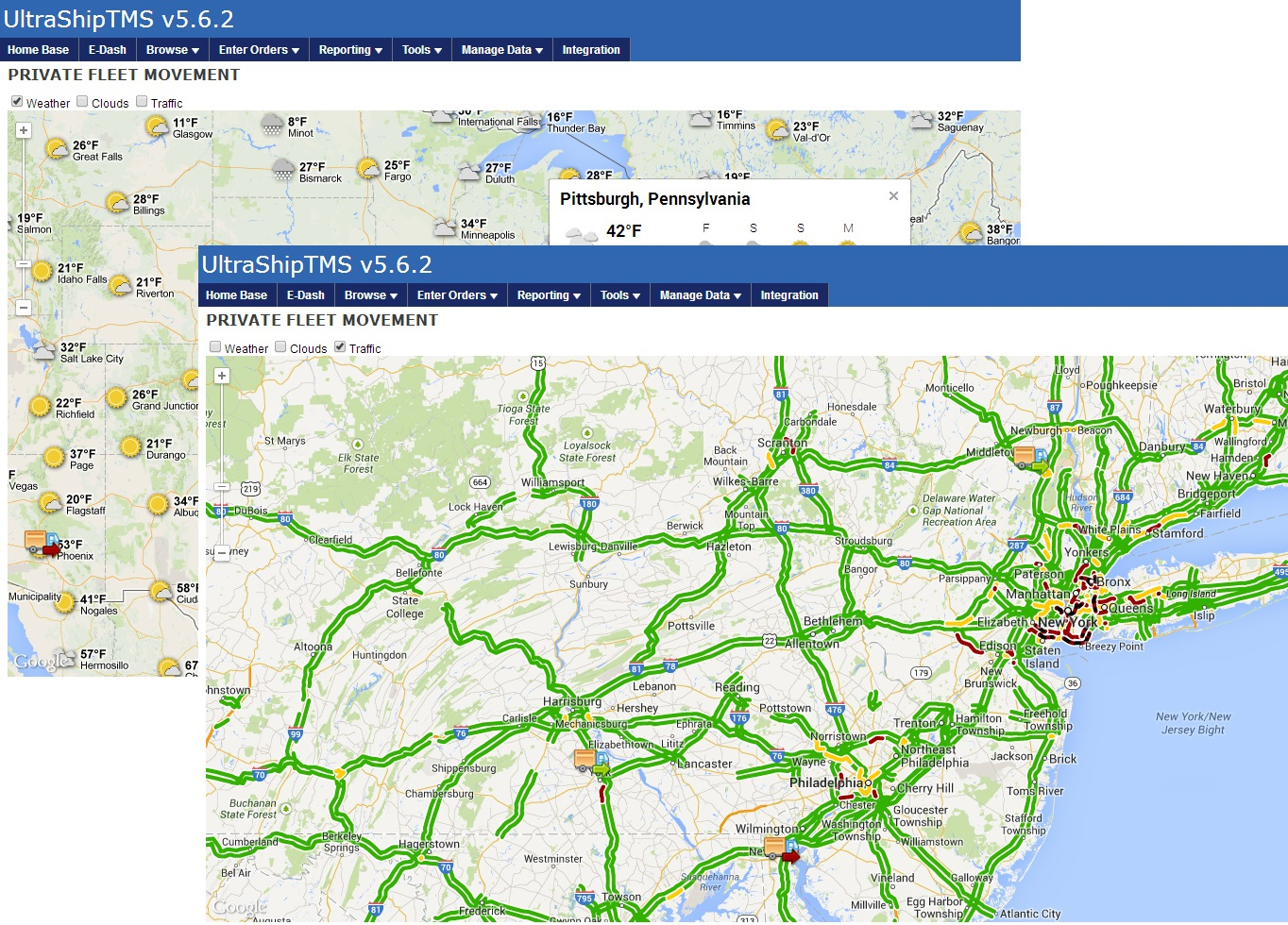 Private fleet movement traffic & weather overlay