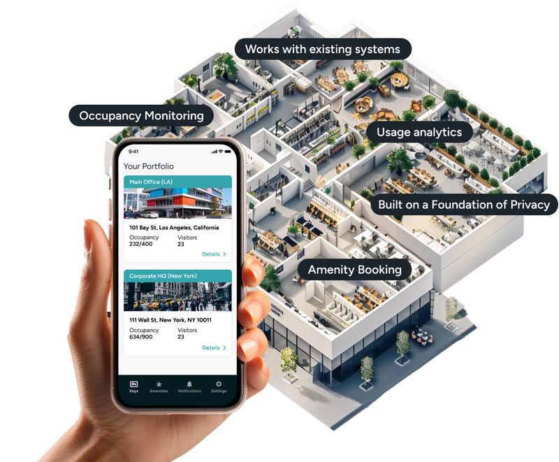 B-Line Software - Integrate with your existing access control and other building systems for real-time occupancy monitoring, usage analytics, and amenity booking—all with a commitment to privacy. Manage smarter, not harder.