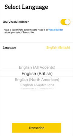 Trint  screenshot: Multiple European languages and English accents are supported