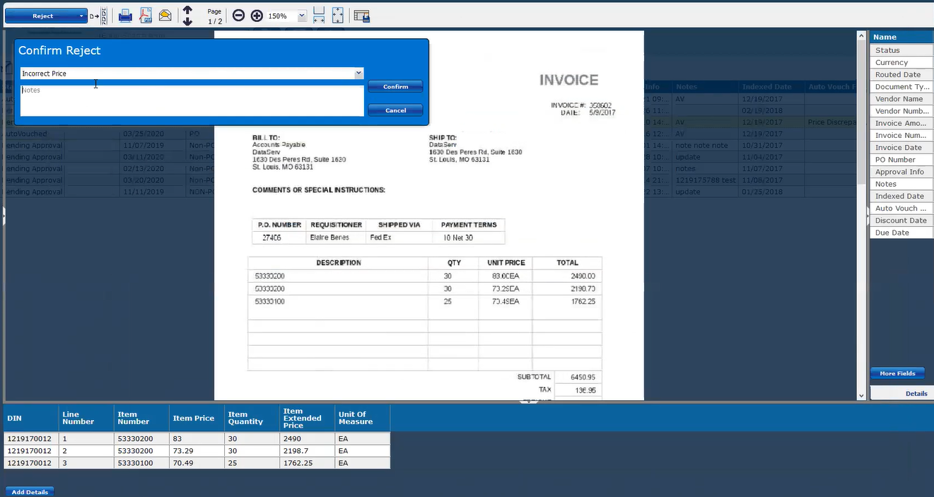 Easily approve, reject, or re-assign invoices