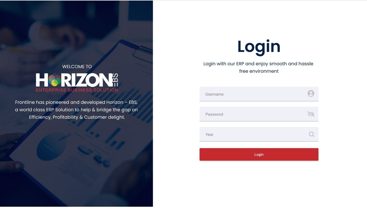 Horizon EBS Software - Login Page
