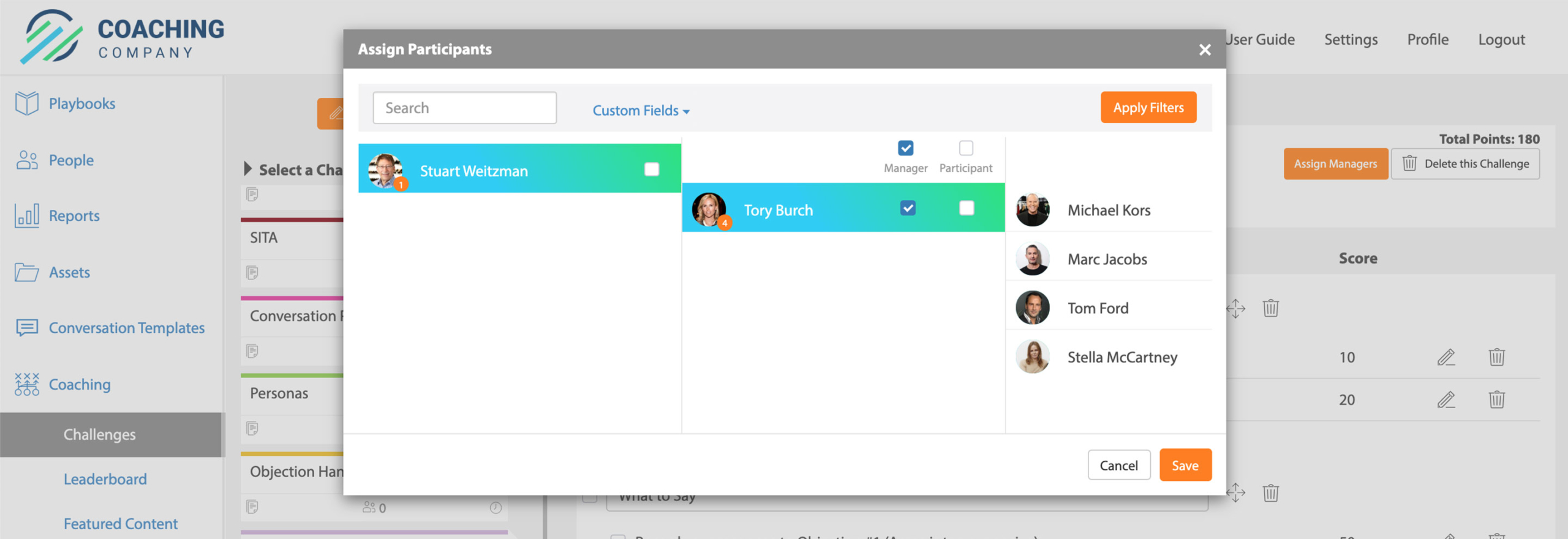 vPlaybook screenshot: vPlaybook coaching console