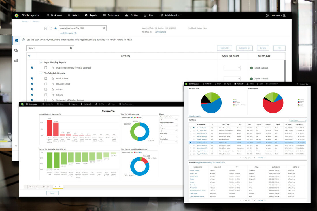 CCH Integrator screenshot: CCH Integrator tax reporting dashboard