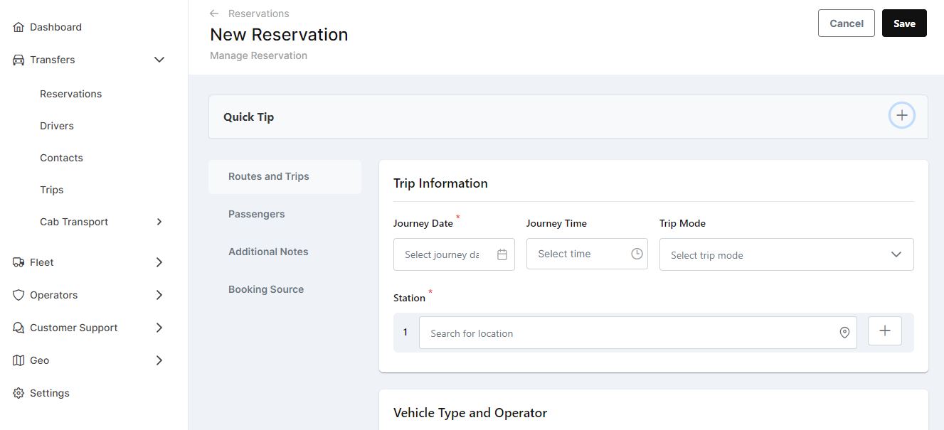 Add new reservations and quotations from the dispatch system. These reservations then can be converted into bus or cab trips, manually or automatically with our AI capabilities. 