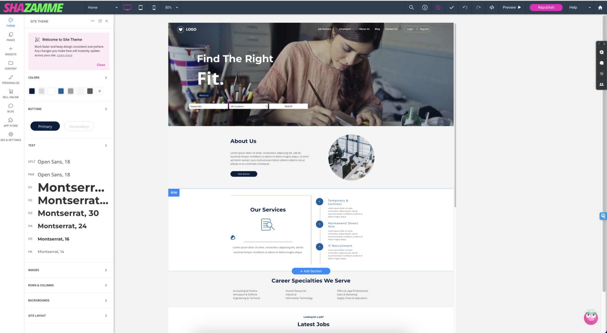 Shazamme screenshot: Shazamme view site themes