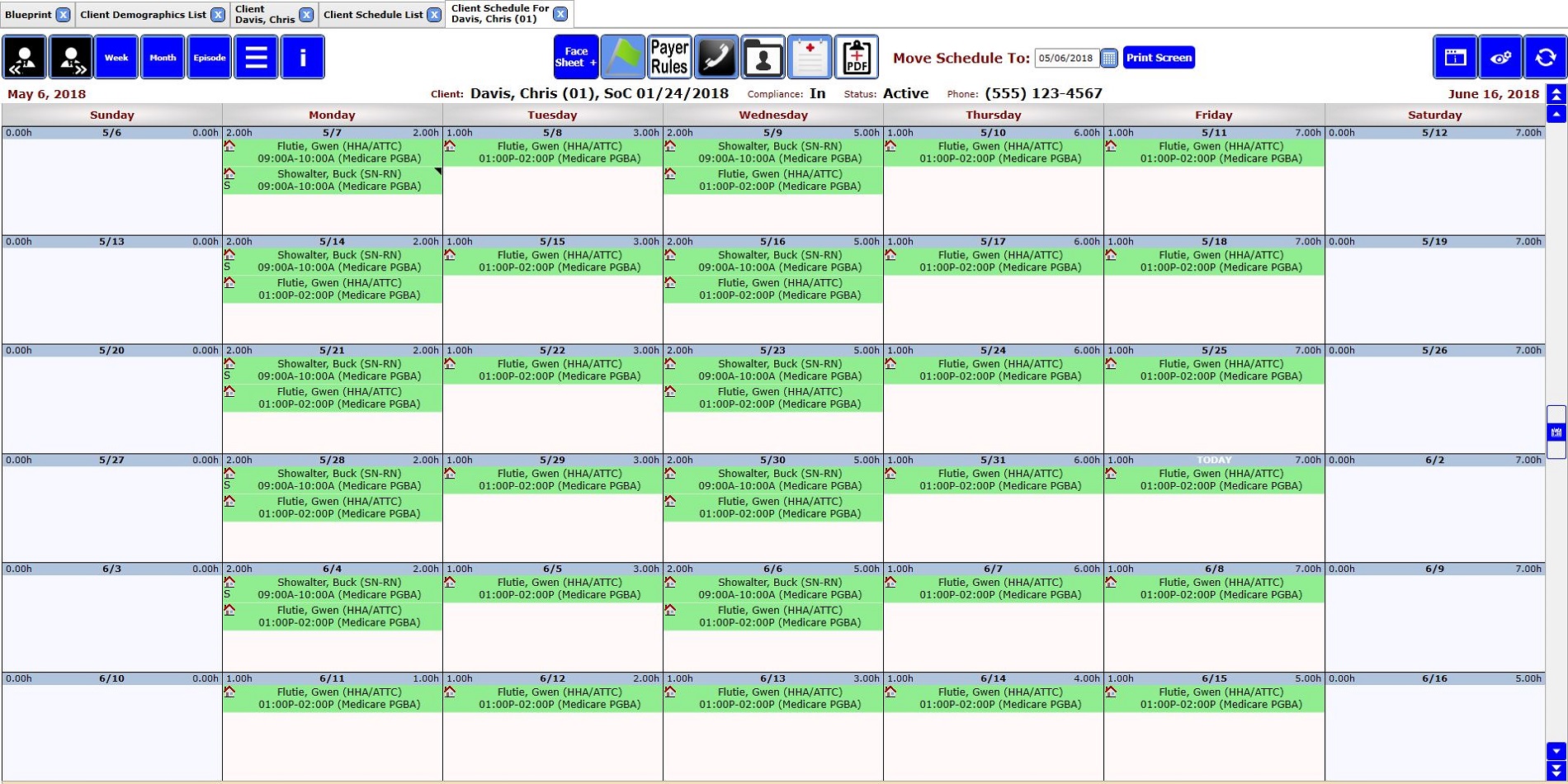 Client schedule page