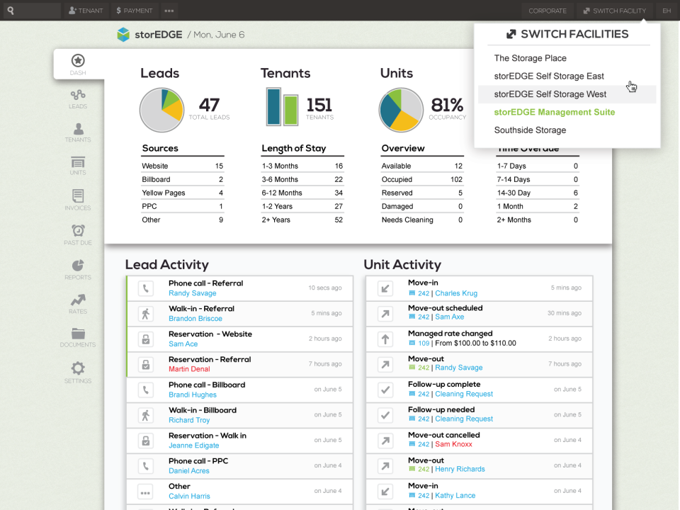 storEDGE Management Software Software - Dashboard