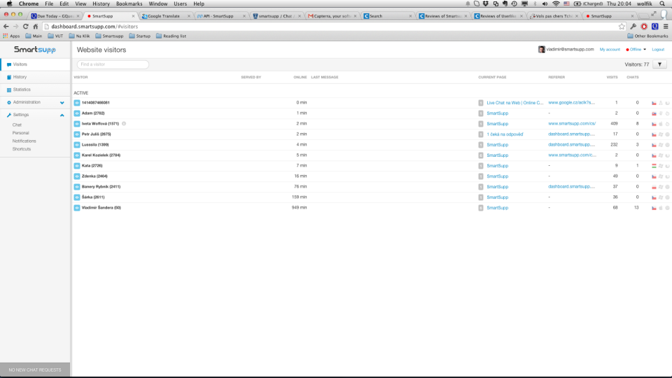 Smartsupp visitors screenshot