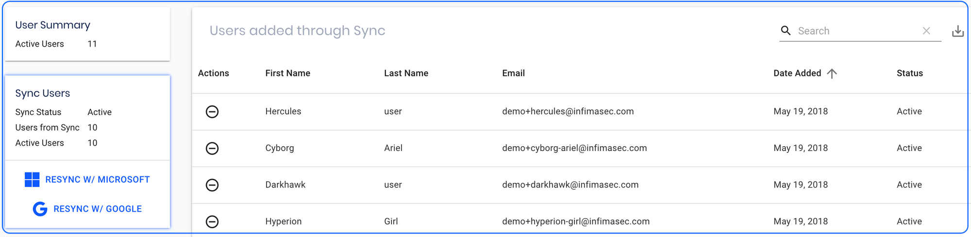 INFIMA screenshot: INFIMA user management