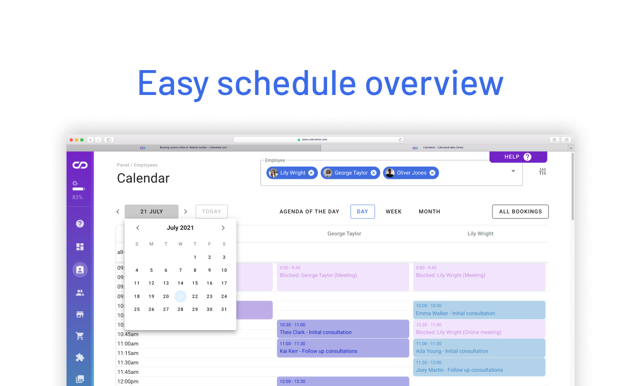 Your schedule is under control. Calendesk will keep an eye on your calendar. It will only allow bookings when you are available.