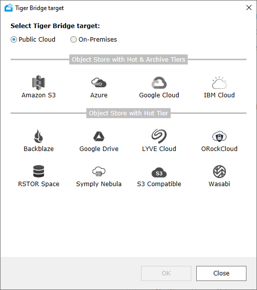 Tiger Bridge public cloud target