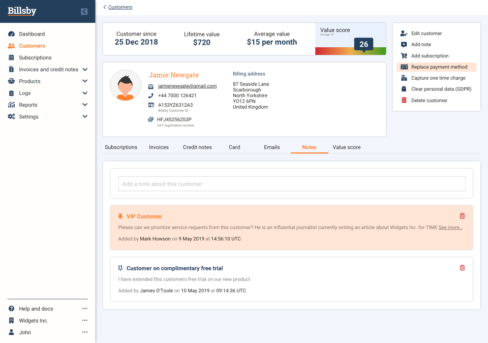 Billsby customer data management